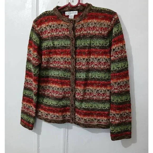 Womens y2k vintage sweater medium grandma granola rust earthtone brown green - Picture 3 of 9